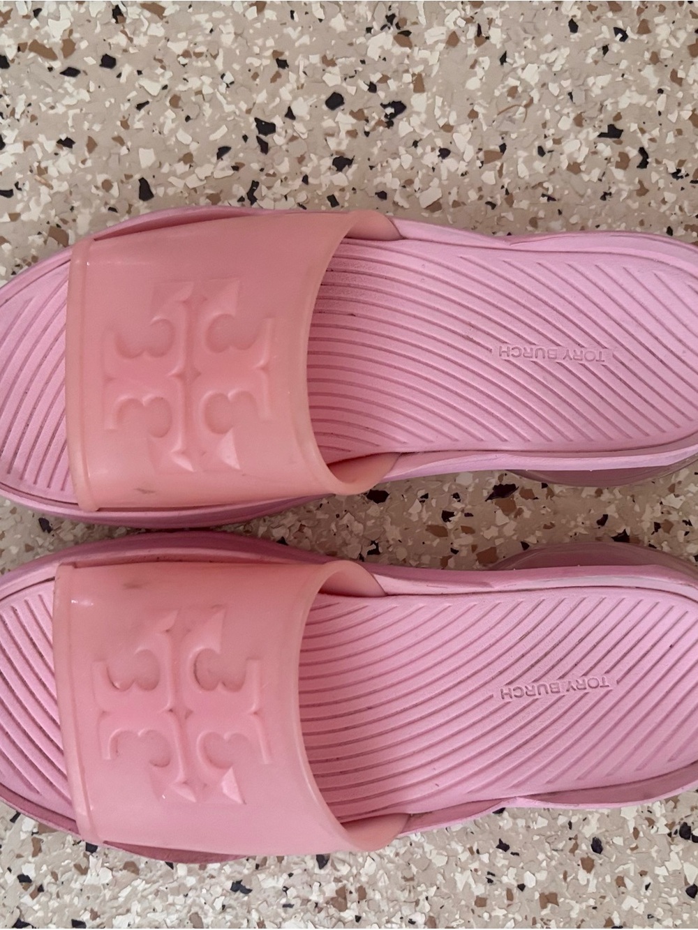 Tory Burch Blush Pink Logo Slide Sandals